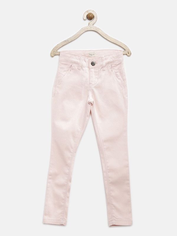 Girls Slim Fit Pink Pure Cotton Trousers