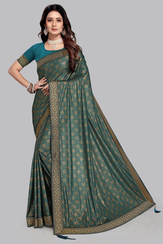 Printed Jamdani Lycra Blend Saree  (Blue)
