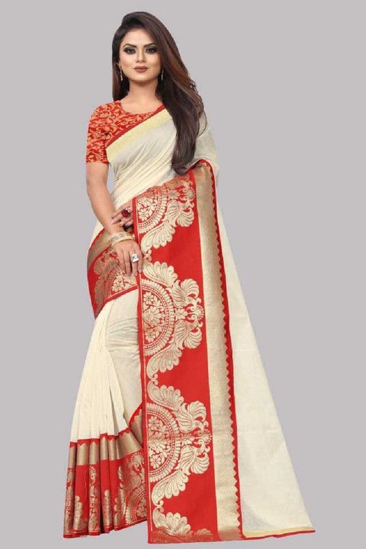 Chanderi Art Silk Saree  (Cream)
