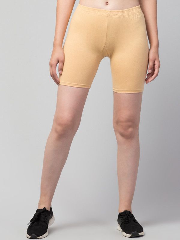 Solid Women Beige Sports Shorts