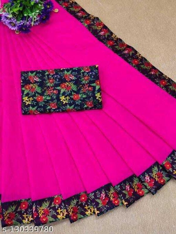 Solid/Plain Chanderi Cotton Linen Saree  (Pink)