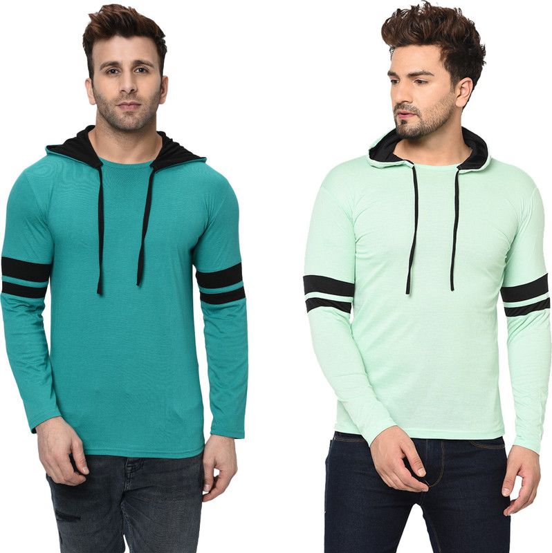Pack of 2 FZN-MZM Men Solid Hooded Neck Cotton Blend Green, Light Green T-Shirt