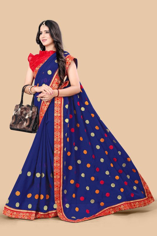 Printed Banarasi Georgette, Chiffon Saree  (Blue)