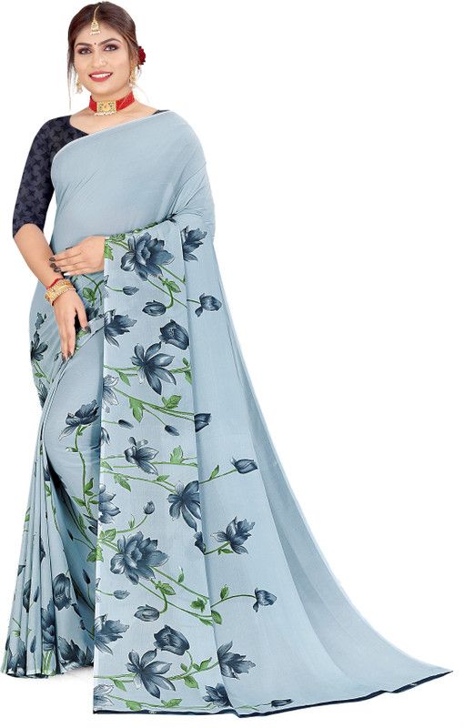 Floral Print, Printed Daily Wear Georgette Saree  (Blue)