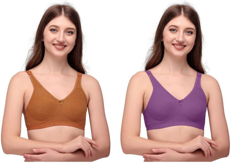 SH GLOBLE Non Padded Bra with Multi Color and Wide range of Size Women T-Shirt Non Padded Bra  (Purple, Brown)
