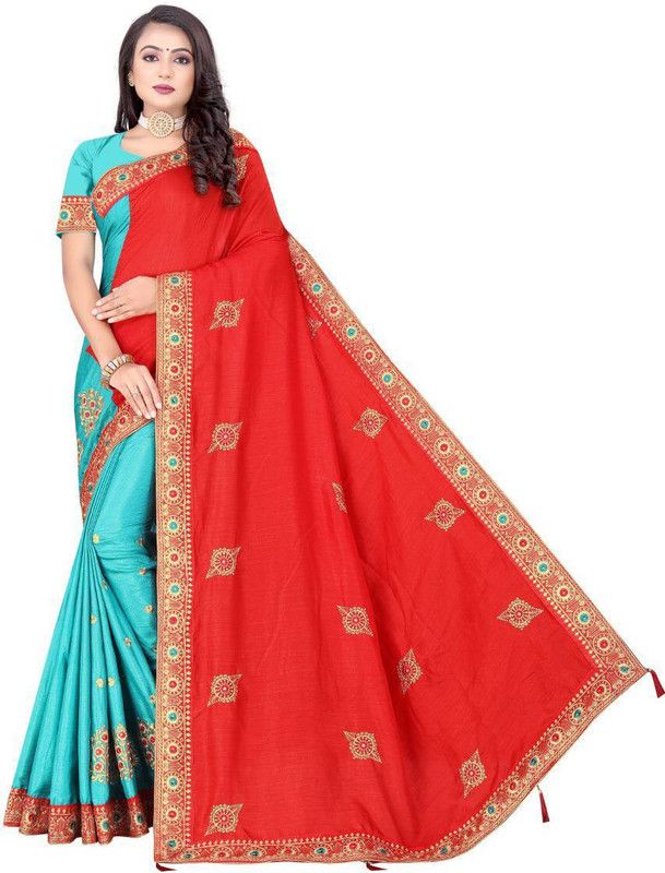 Woven Bollywood Lace Saree  (Multicolor, Red)