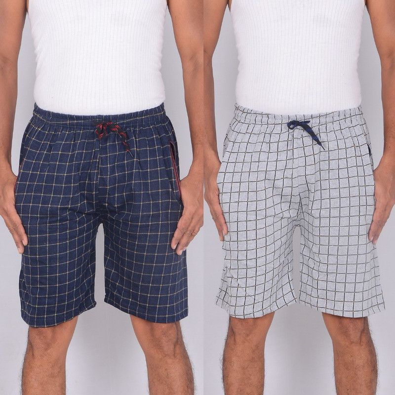 Pack of 2 Checkered Men Red, Grey Bermuda Shorts