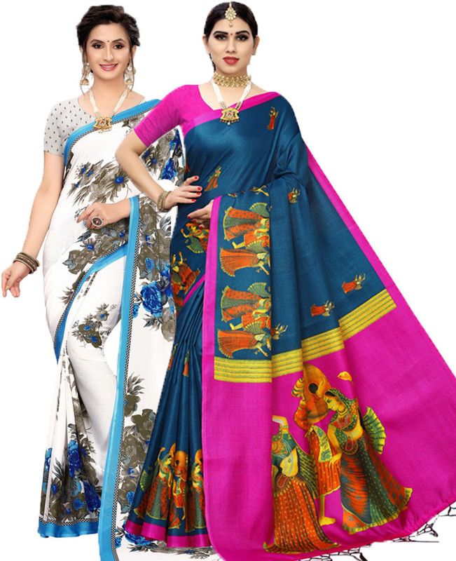 Geometric Print Daily Wear Georgette Saree  (Pack of 2, Light Blue, Pink)