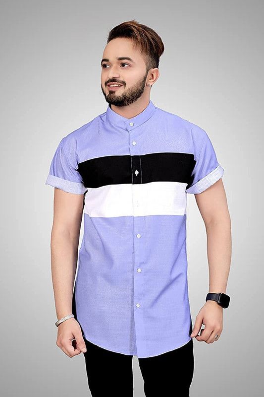 Men Regular Fit Printed, Color Block, Striped, Checkered Mandarin Collar Casual Shirt