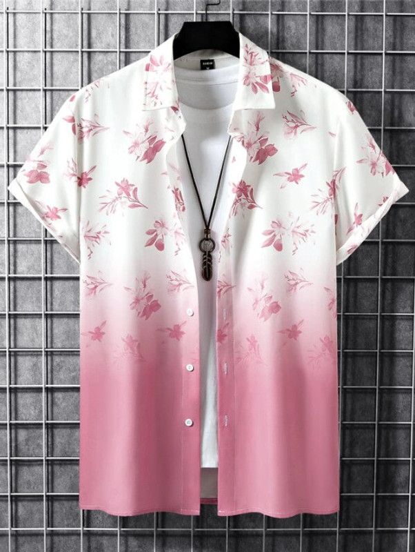 Men Super Slim Fit Printed, Floral Print, Solid Cut Away Collar Casual Shirt