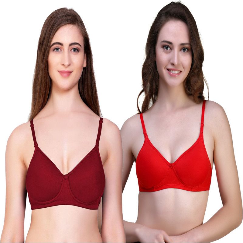 Pack of 2 Women T-Shirt Heavily Padded Bra  (Red, Maroon)