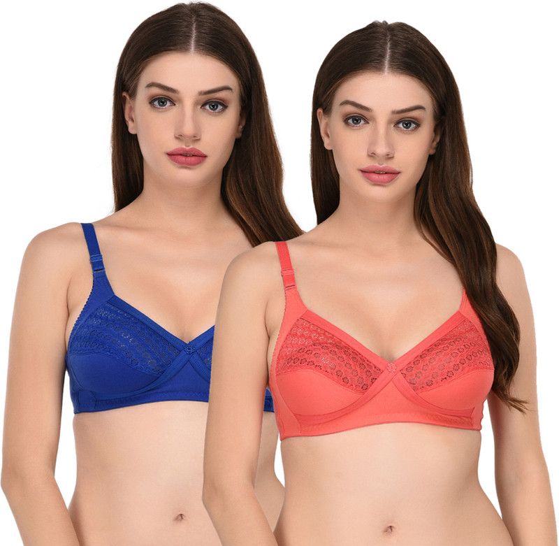 Pack of 2 Women T-Shirt Non Padded Bra  (Blue, Orange)