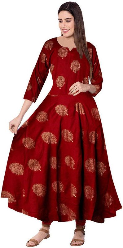 Anarkali Gown  (Maroon, Gold)