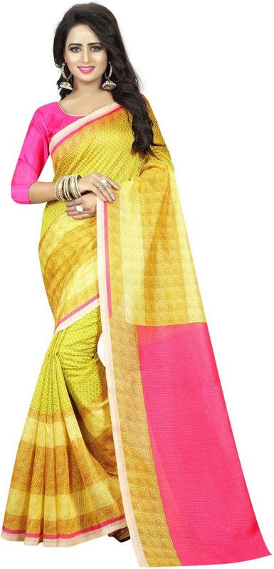 Printed, Polka Print Bollywood Art Silk Saree  (Yellow)