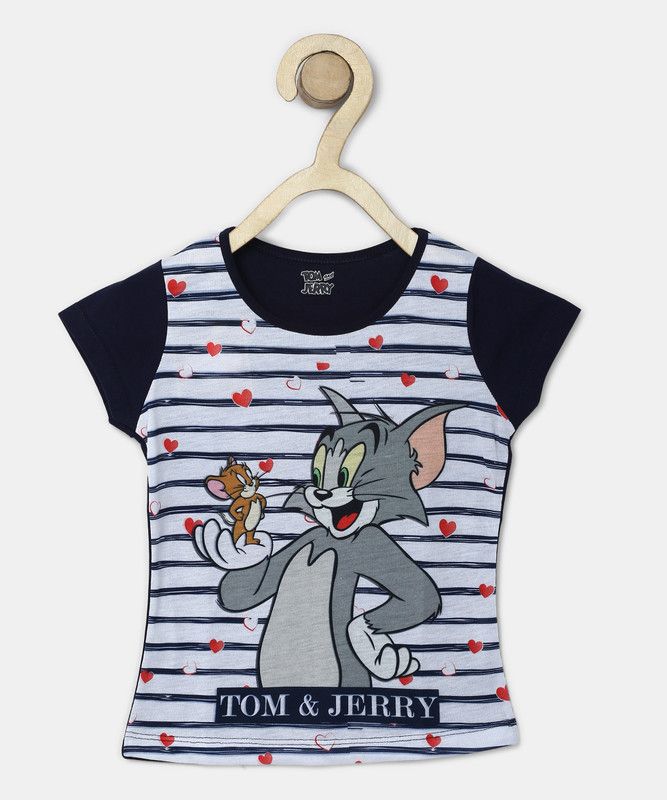 Tom & Jerry Girls Casual Cotton Blend Top  (Dark Blue, Pack of 1)