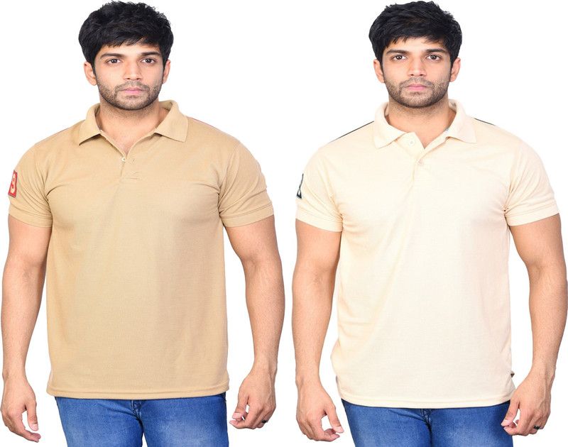 Solid Men Beige, Beige T-Shirt  (Pack of 2)