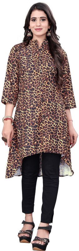 Women Animal Print Crepe A-line Kurta  (Black)