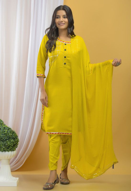 Women Viscose Rayon Kurta, Dhoti & Dupatta Set