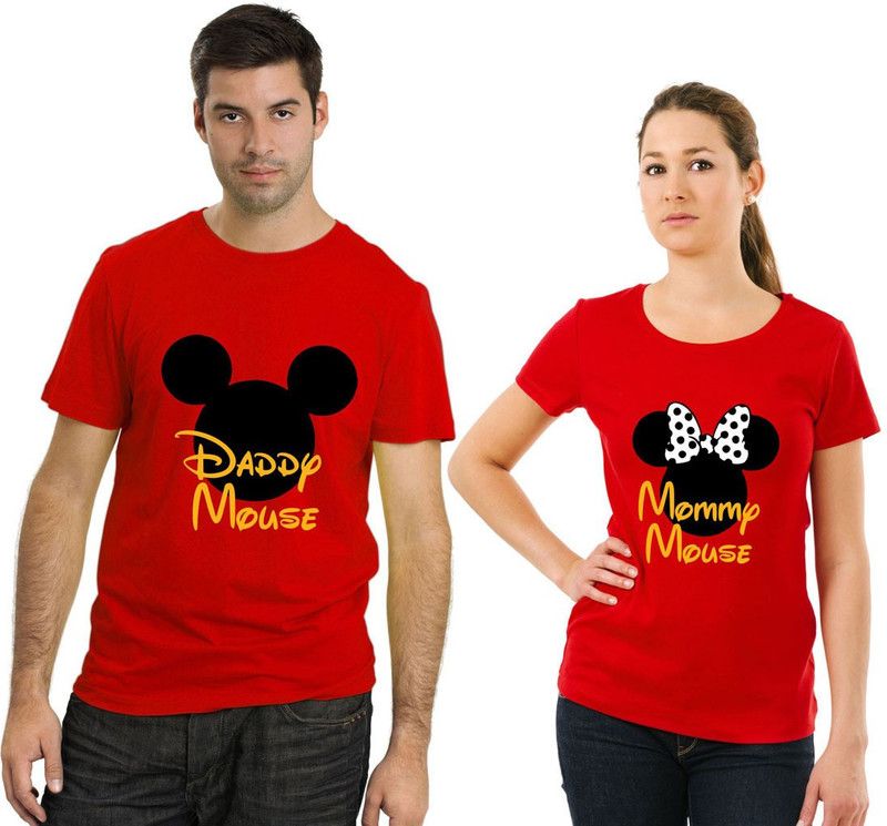 Pack of 2 Couple Graphic Print Round Neck Cotton Blend Red T-Shirt