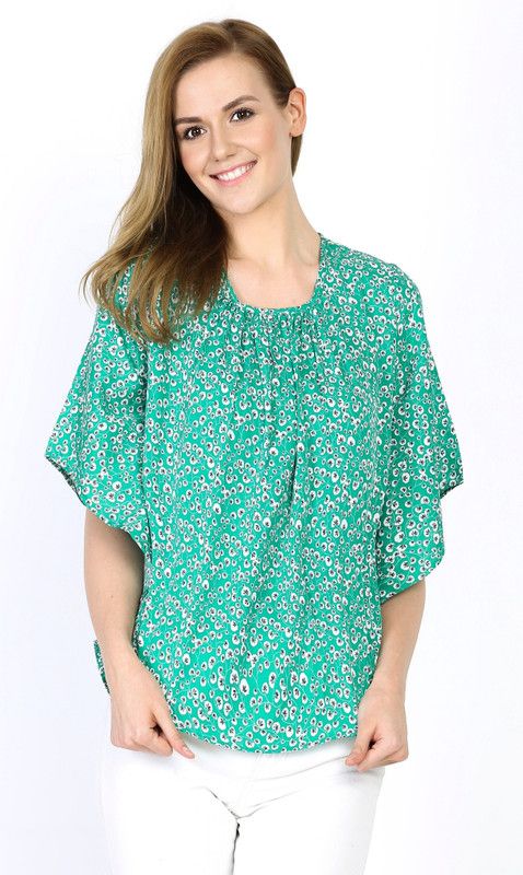 Party Kimono Sleeves Printed Women Light Green Top