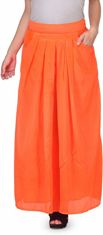 Women Solid Straight Orange Skirt