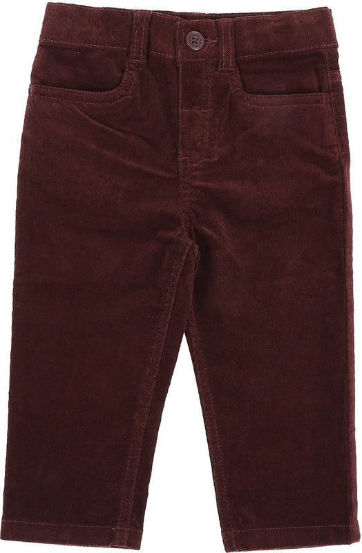 Baby Boys Regular Fit Brown Pure Cotton Trousers