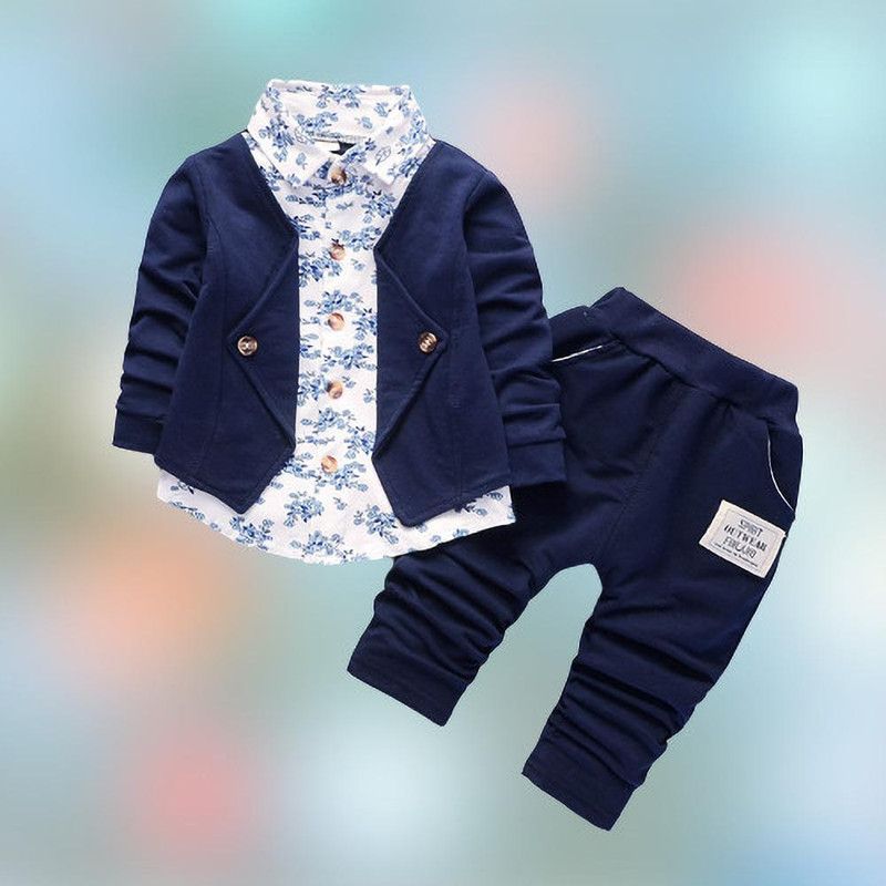Stinity Baby Boys Party(Festive) Jacket Pant  (Blue)