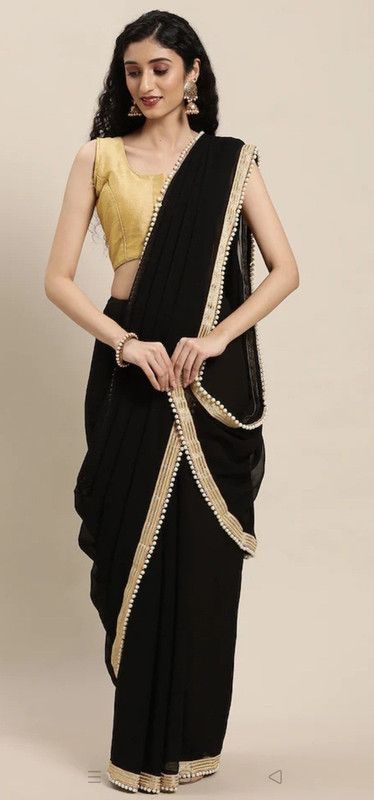 Solid/Plain Bollywood Supernet Saree  (Black)
