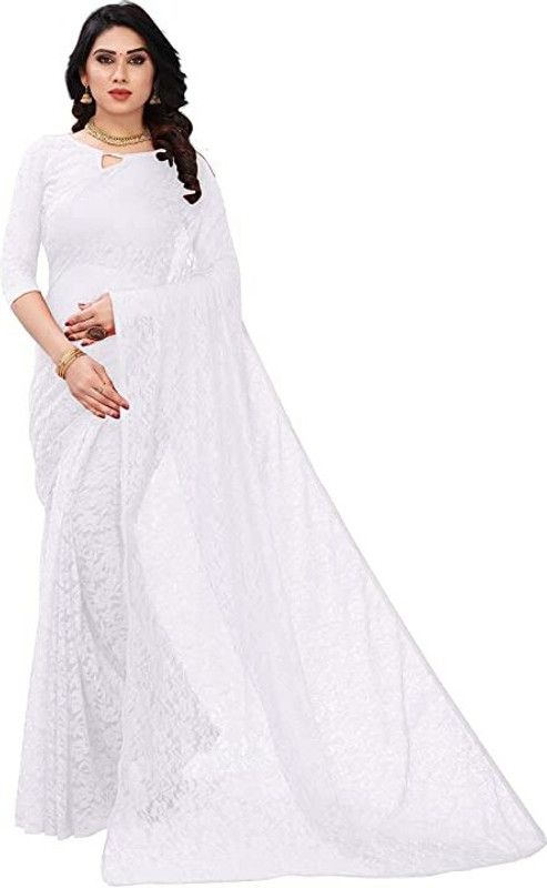 Self Design Fashion Net Saree  (White)