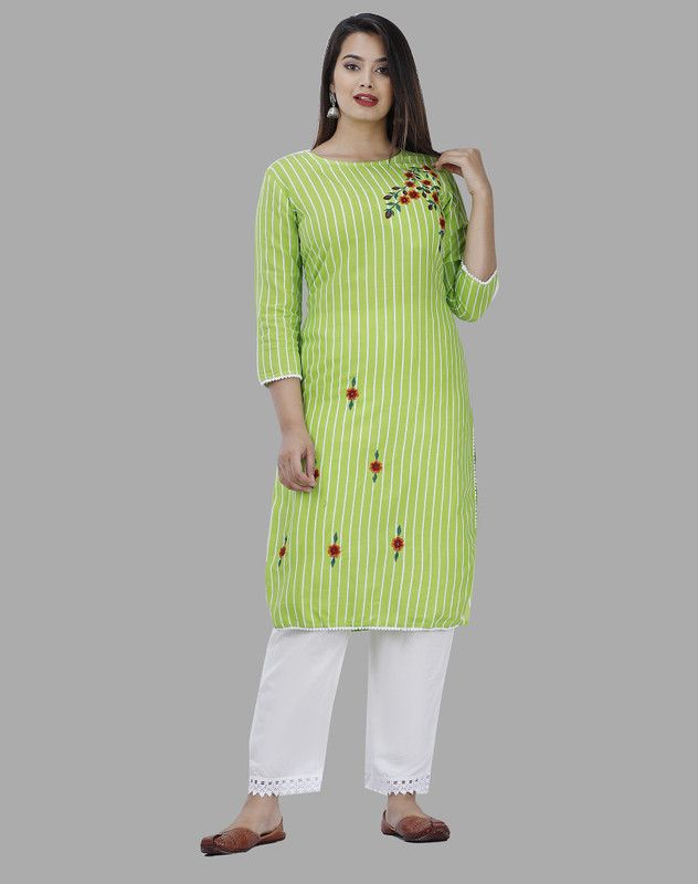 Pack of 2 Women Embroidered Viscose Rayon Straight Kurta  (Green)