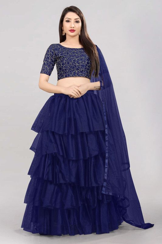 Semi Stitched Lehenga Choli  (Blue, Blue)