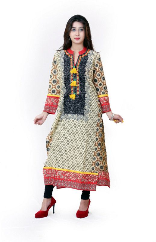 Women Colorblock Cotton Blend Straight Kurta  (Brown)