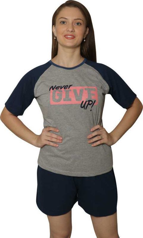 Women Top & Shorts Set Grey Graphic Print
