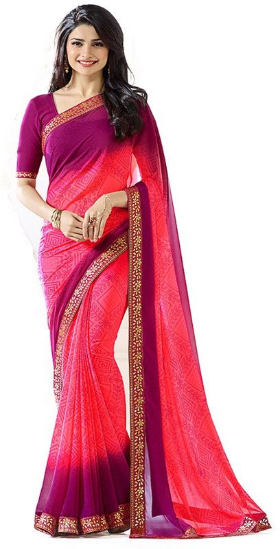 Printed, Self Design, Ombre, Geometric Print, Floral Print, Checkered, Solid/Plain Bollywood Georgette, Chiffon Saree  (Maroon, Pink)