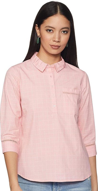 Women Regular Fit Checkered Slim Collar Formal Shirt