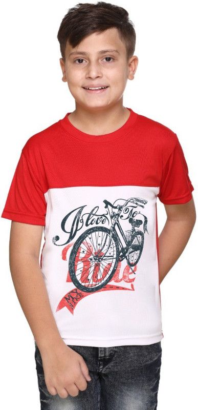 Boys Graphic Print Polyester T Shirt  (Red, Pack of 1)