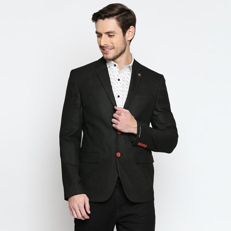 Men Solid Double Breasted Casual Blazer  (Black)