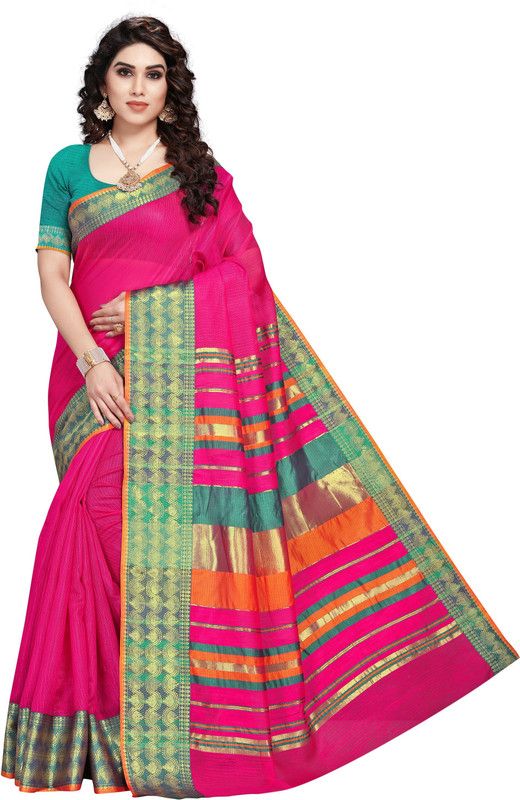 Digital Print Kota Doria Cotton Blend Saree  (Maroon)