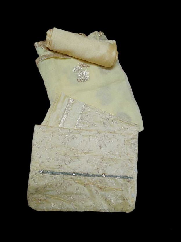 Unstitched Chanderi Salwar and Dupatta Material Embroidered