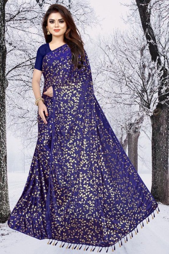Woven Bhagalpuri Lycra Blend Saree  (Dark Blue)