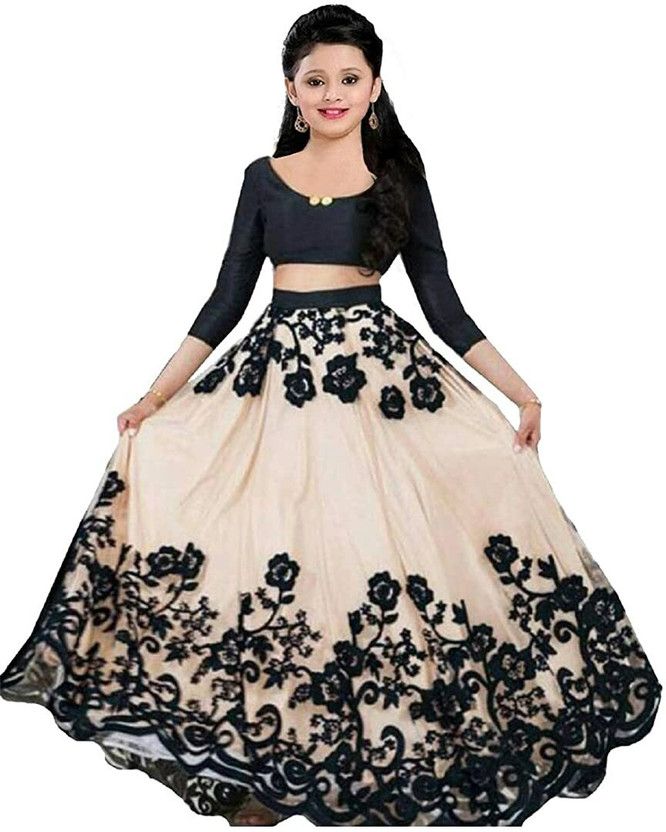 Girls Lehenga Choli Fusion Wear Embroidered Lehenga Choli  (Black, Pack of 1)