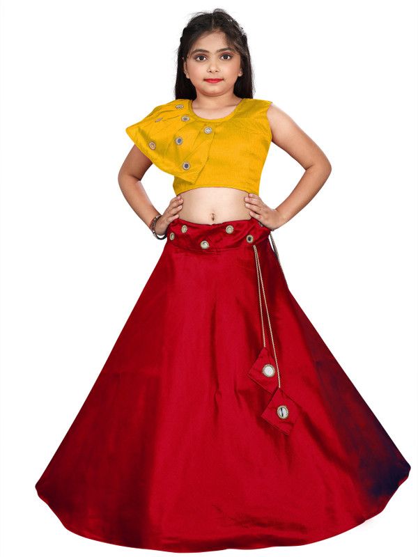 Girls Lehenga Choli Party Wear Embellished Lehenga Choli  (Yellow, Pack of 1)