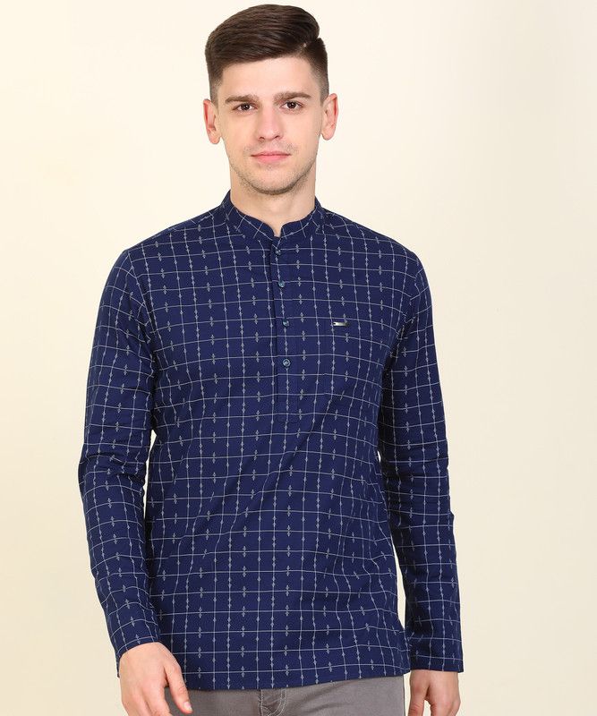 Men Printed Pure Cotton Straight Kurta  (Dark Blue)