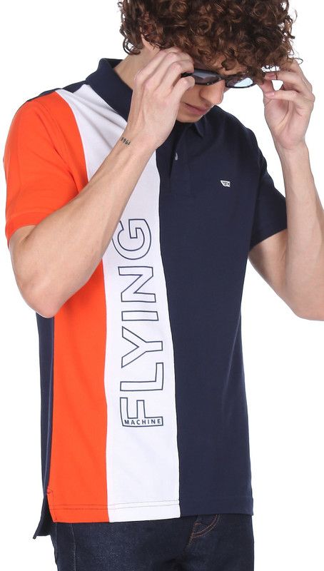 Men Color Block Polo Neck Cotton Blend Blue T-Shirt