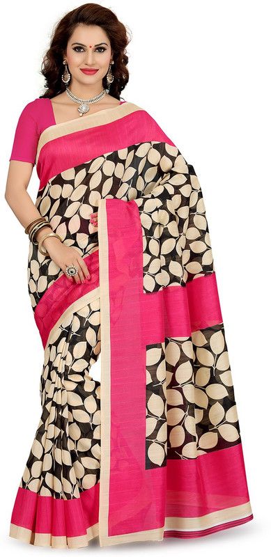 Printed Bhagalpuri Art Silk Saree  (Black)