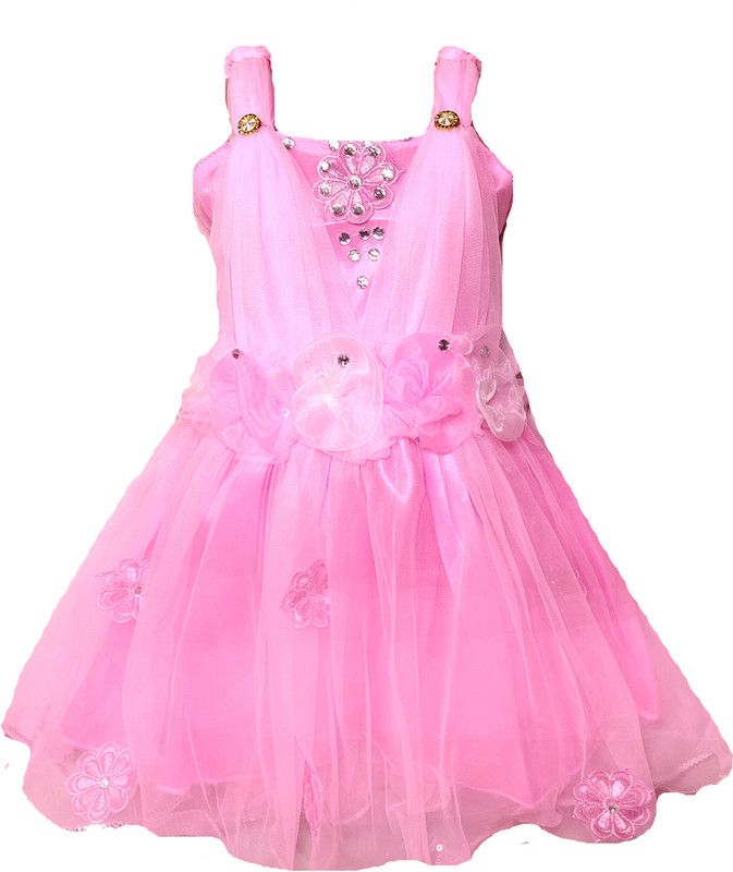 Baby Girls Midi/Knee Length Festive/Wedding Dress  (Pink, Sleeveless)