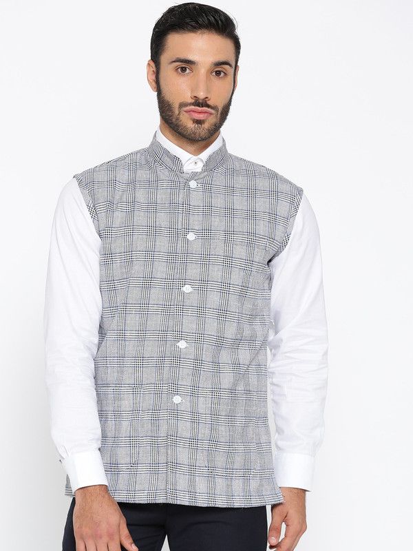 Men Checkered Ethnic Jacket