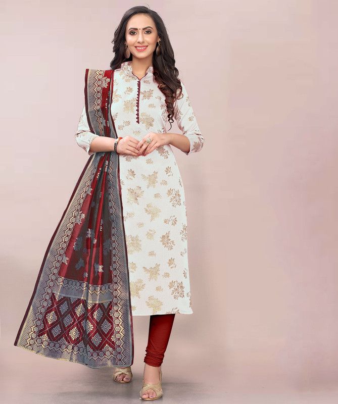 Unstitched Brocade Kurta & Churidar Material Floral Print