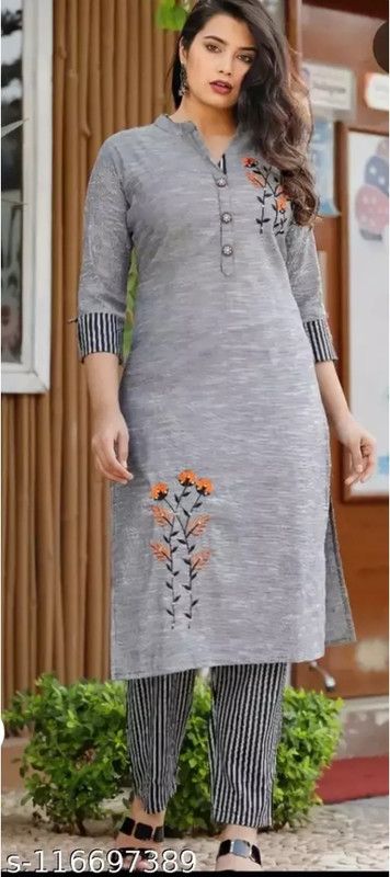 Women Printed Cotton Blend Anarkali Kurta  (Grey)