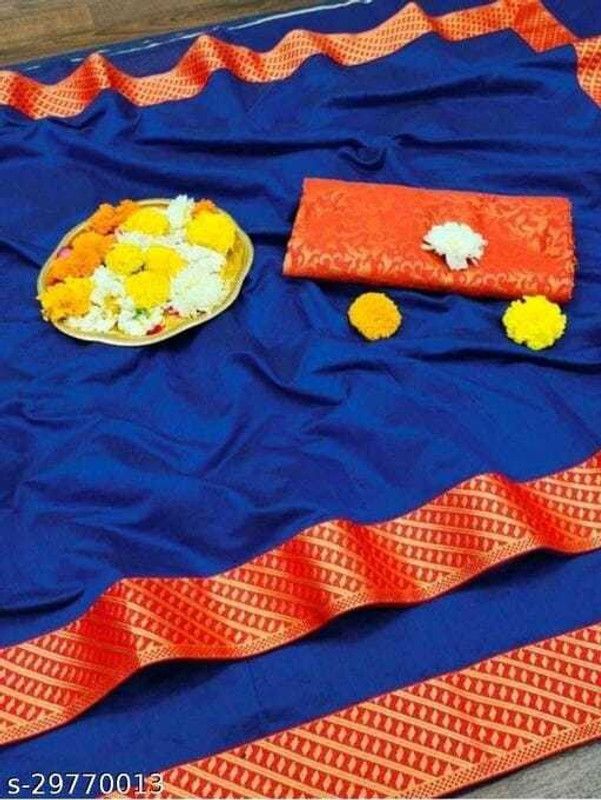 Chanderi Cotton Blend Saree  (Blue)